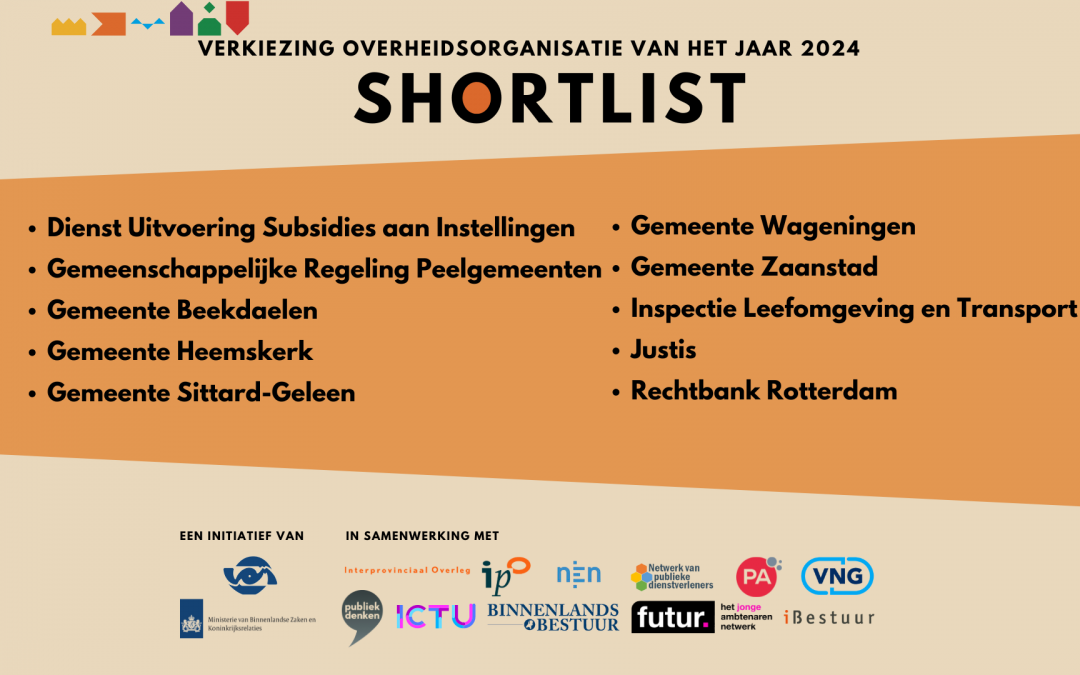 Verkiezing Overheidsorganisatie van het Jaar 2024 – Shortlist bekend!